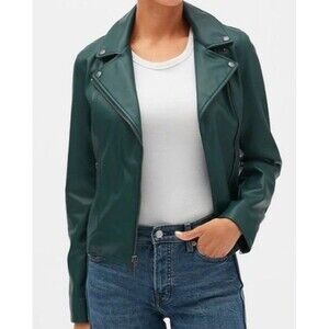 GAP XL Dark Green Vegan Leather Moto Motorcycle Jacket Women’s Extra Large